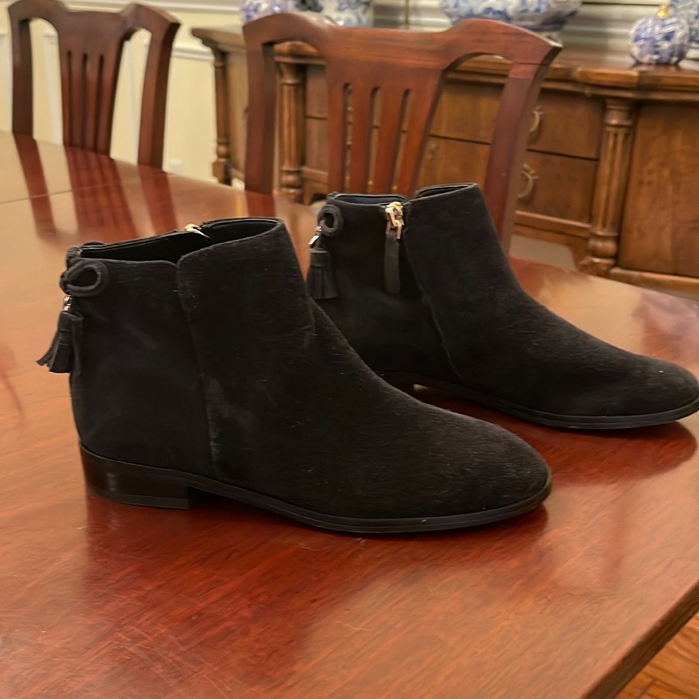 Kate Spade Black Suede Back Tassle Bootie with gold charm.  Brand New!